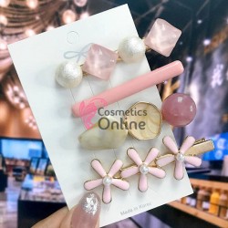 Clema pentru par metalica AGF012AA - Auriu cu Perle si Strasuri, Set 4 bucati